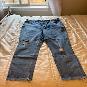 Madewell Blue Straight Leg Jeans with Distressed Details